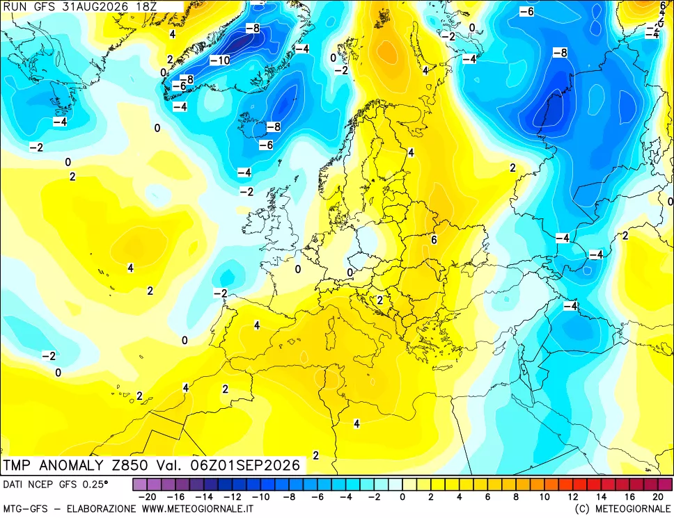 mappa 850 hPa Temp Anomaly vs Cli.No 1981-2010