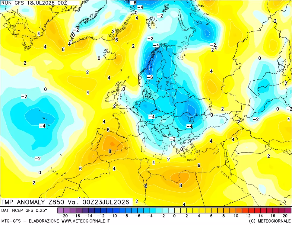 mappa 850 hPa Temp Anomaly vs Cli.No 1981-2010