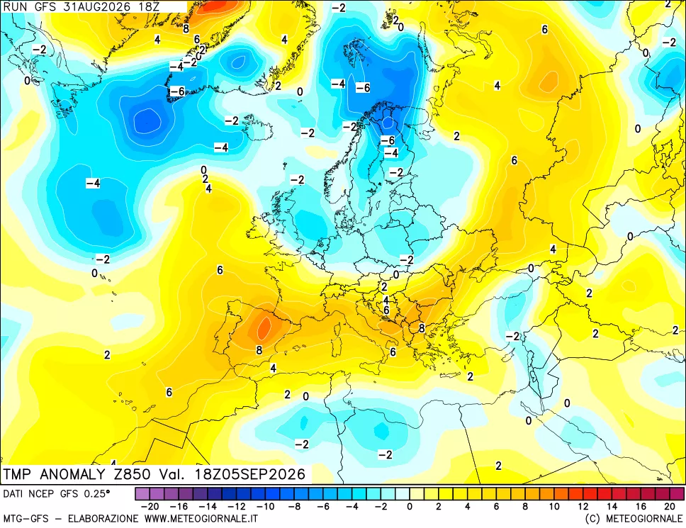 mappa 850 hPa Temp Anomaly vs Cli.No 1981-2010