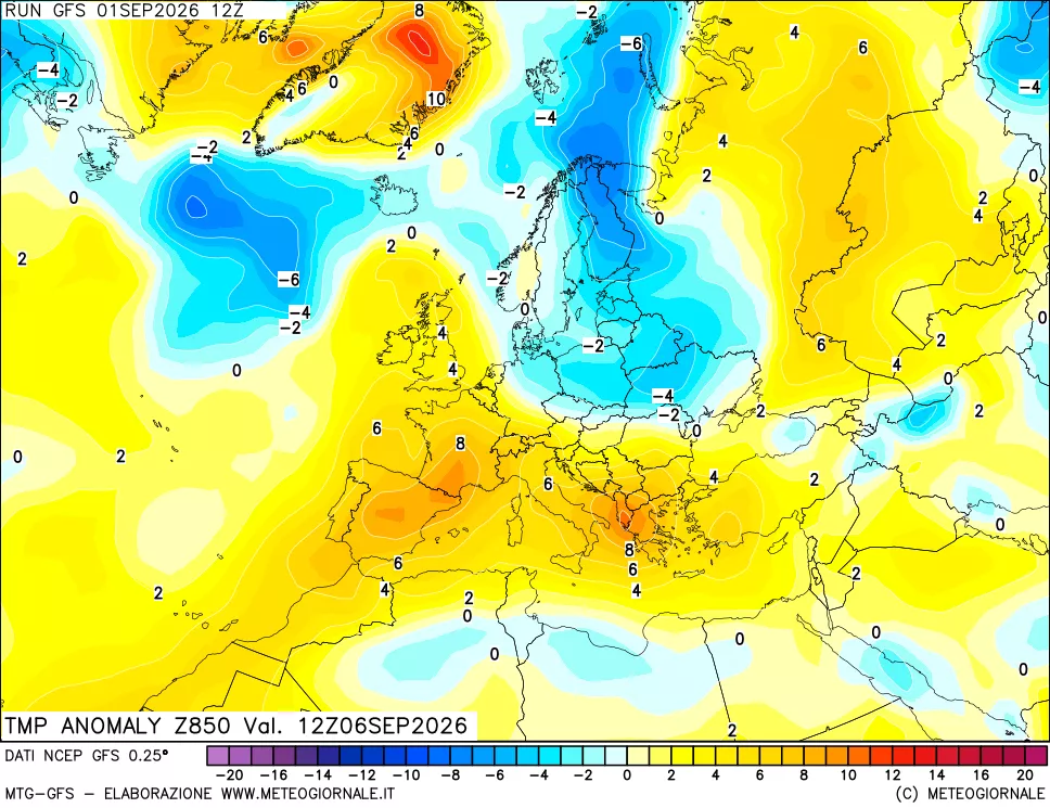 mappa 850 hPa Temp Anomaly vs Cli.No 1981-2010