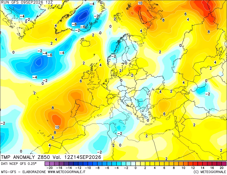 mappa 850 hPa Temp Anomaly vs Cli.No 1981-2010