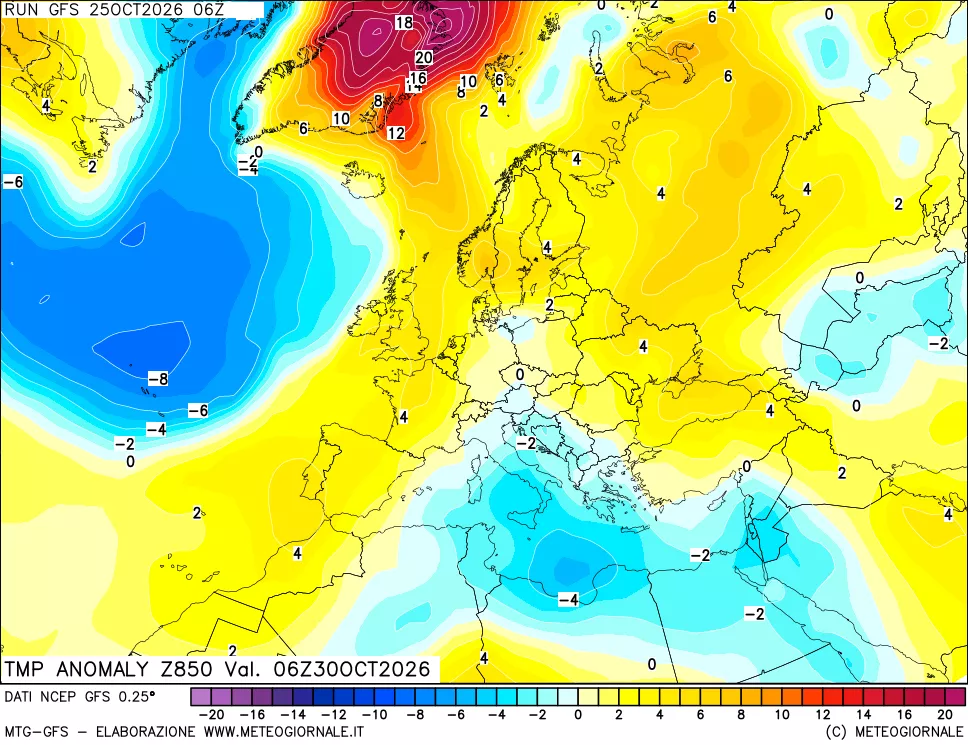 mappa 850 hPa Temp Anomaly vs Cli.No 1981-2010