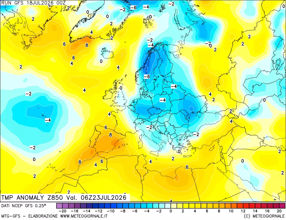 mappa 850 hPa Temp Anomaly vs Cli.No 1981-2010