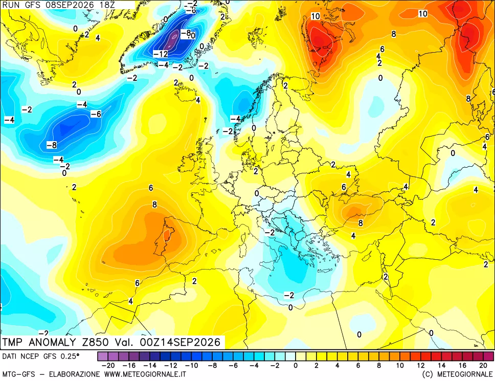 mappa 850 hPa Temp Anomaly vs Cli.No 1981-2010