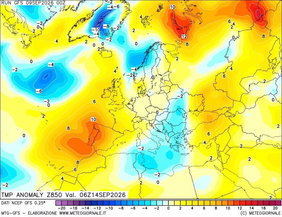 mappa 850 hPa Temp Anomaly vs Cli.No 1981-2010