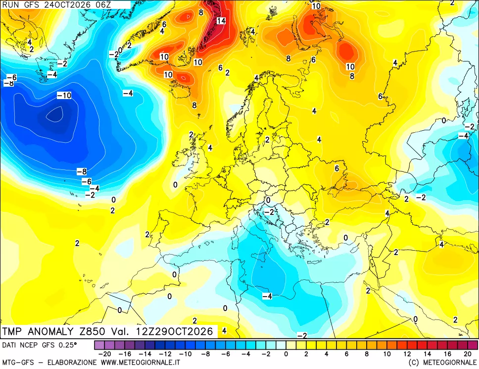 mappa 850 hPa Temp Anomaly vs Cli.No 1981-2010