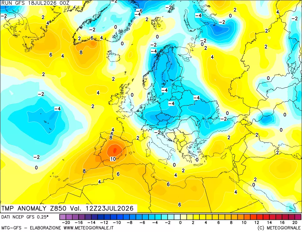 mappa 850 hPa Temp Anomaly vs Cli.No 1981-2010