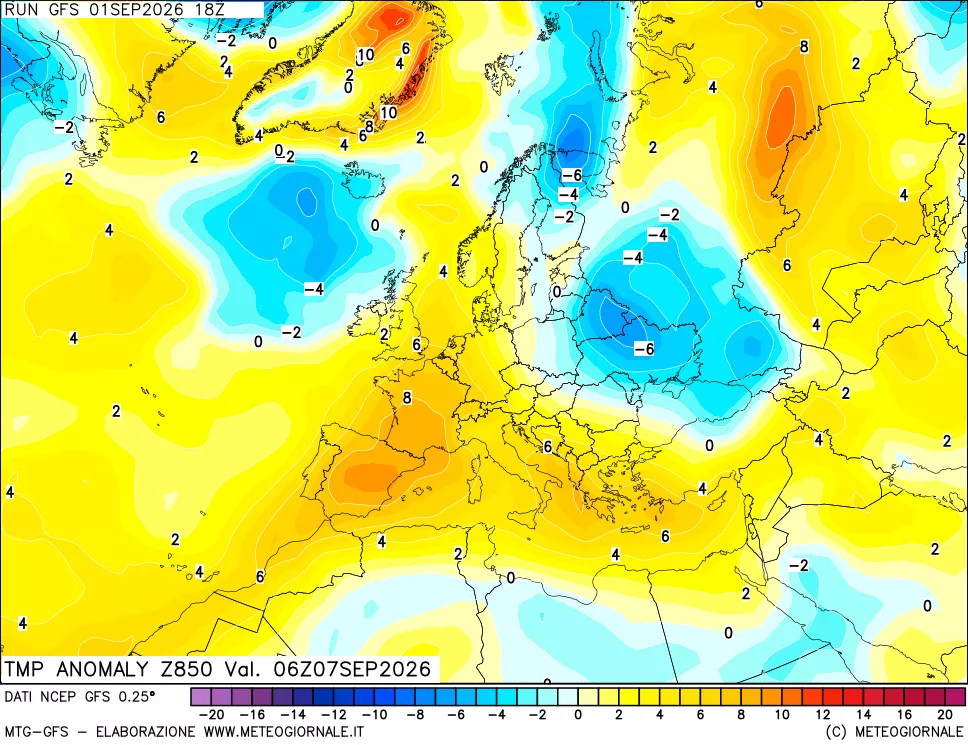 mappa 850 hPa Temp Anomaly vs Cli.No 1981-2010