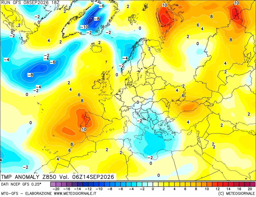 mappa 850 hPa Temp Anomaly vs Cli.No 1981-2010