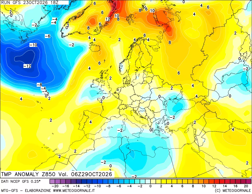 mappa 850 hPa Temp Anomaly vs Cli.No 1981-2010
