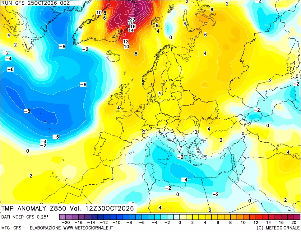 mappa 850 hPa Temp Anomaly vs Cli.No 1981-2010