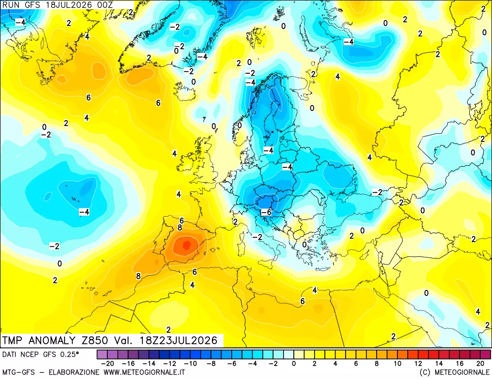 mappa 850 hPa Temp Anomaly vs Cli.No 1981-2010