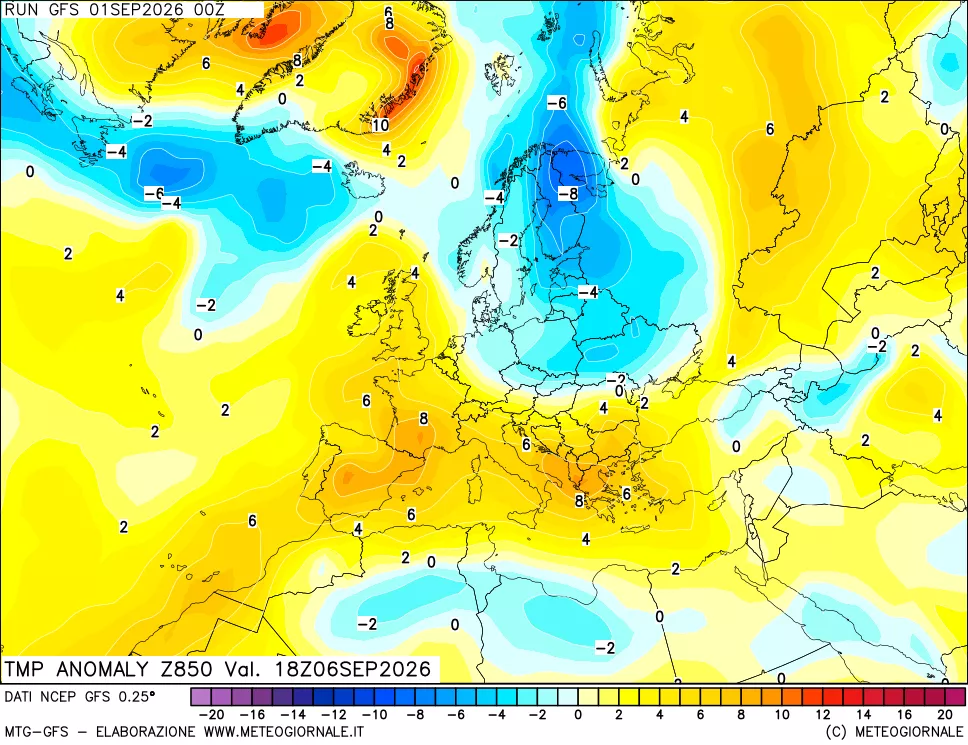 mappa 850 hPa Temp Anomaly vs Cli.No 1981-2010