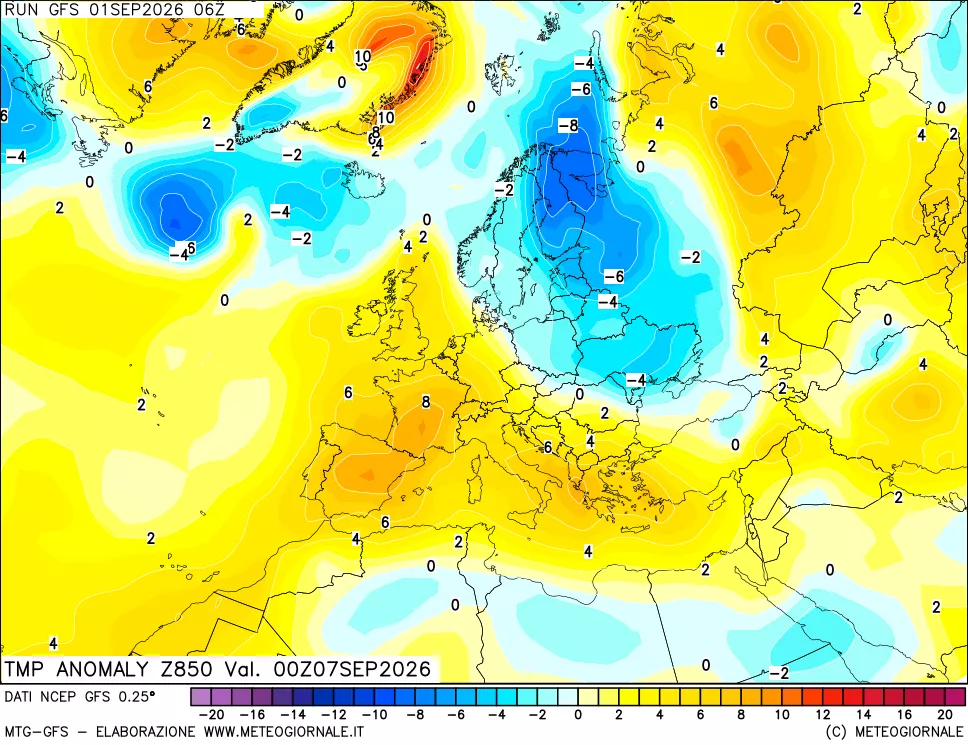 mappa 850 hPa Temp Anomaly vs Cli.No 1981-2010