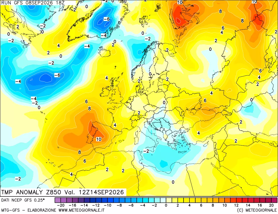 mappa 850 hPa Temp Anomaly vs Cli.No 1981-2010