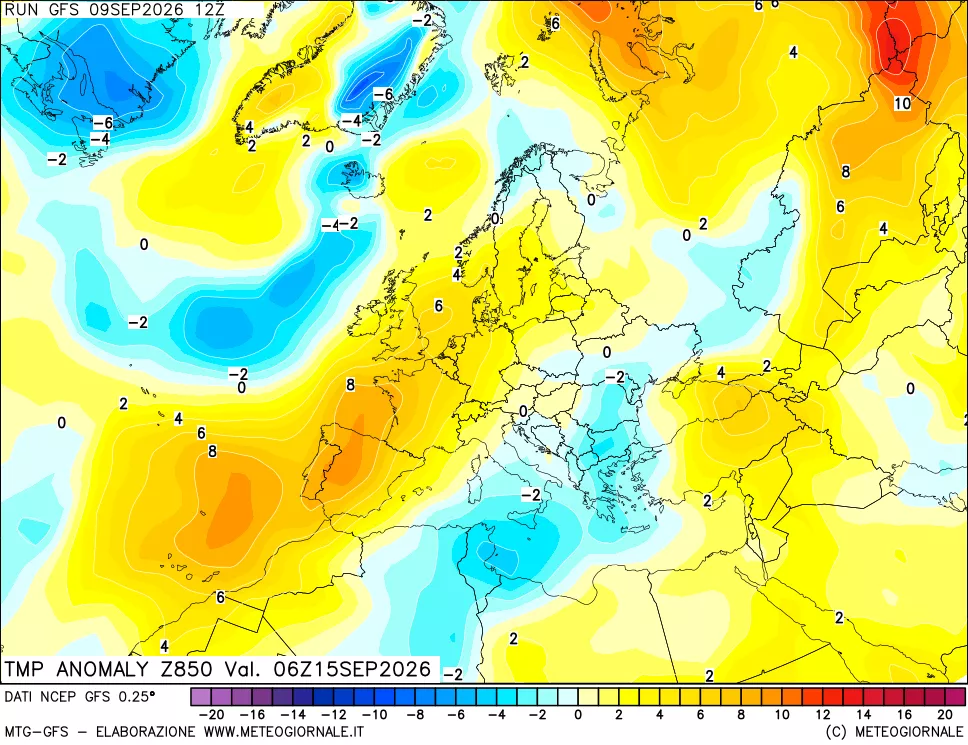 mappa 850 hPa Temp Anomaly vs Cli.No 1981-2010