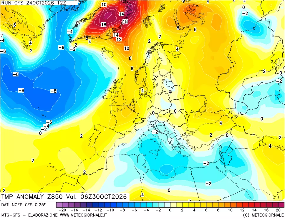 mappa 850 hPa Temp Anomaly vs Cli.No 1981-2010