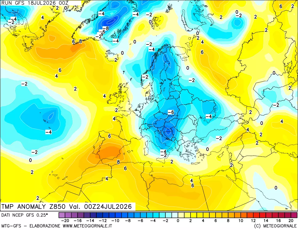 mappa 850 hPa Temp Anomaly vs Cli.No 1981-2010
