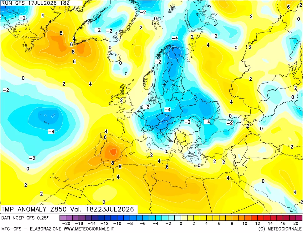 mappa 850 hPa Temp Anomaly vs Cli.No 1981-2010