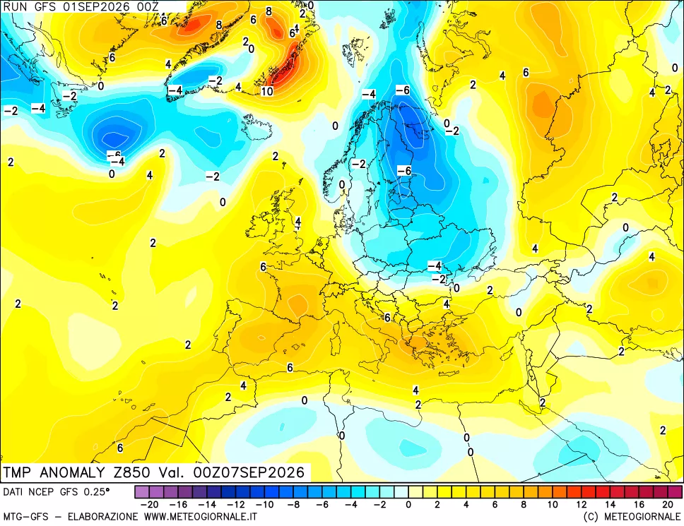 mappa 850 hPa Temp Anomaly vs Cli.No 1981-2010