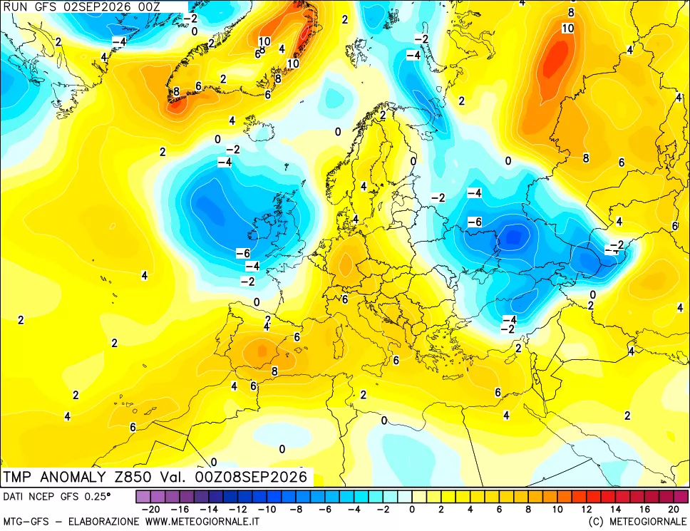 mappa 850 hPa Temp Anomaly vs Cli.No 1981-2010