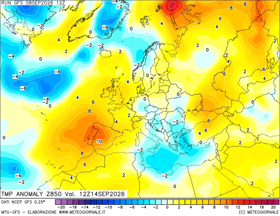 mappa 850 hPa Temp Anomaly vs Cli.No 1981-2010