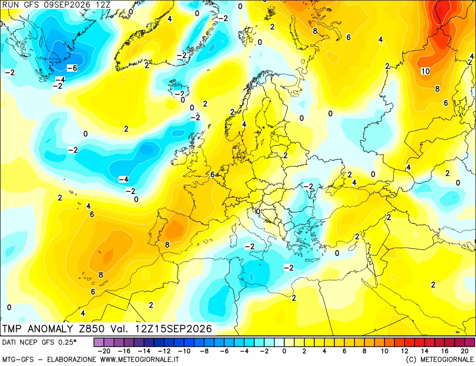mappa 850 hPa Temp Anomaly vs Cli.No 1981-2010