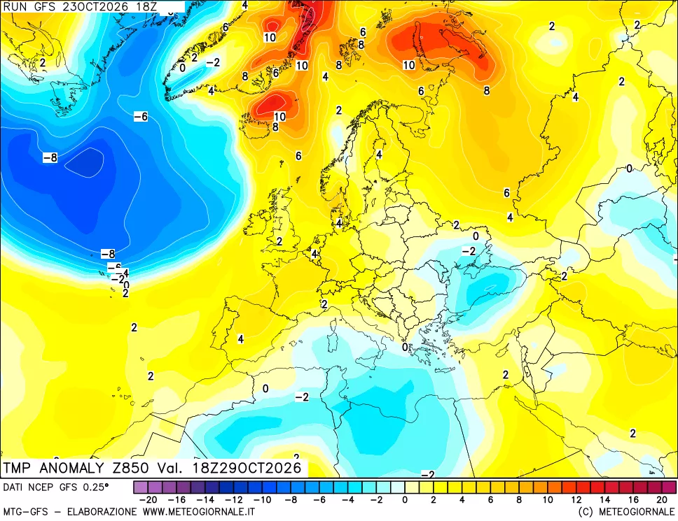mappa 850 hPa Temp Anomaly vs Cli.No 1981-2010