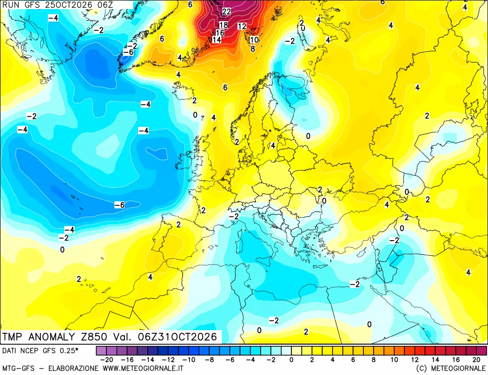 mappa 850 hPa Temp Anomaly vs Cli.No 1981-2010