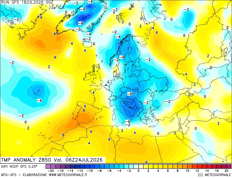 mappa 850 hPa Temp Anomaly vs Cli.No 1981-2010