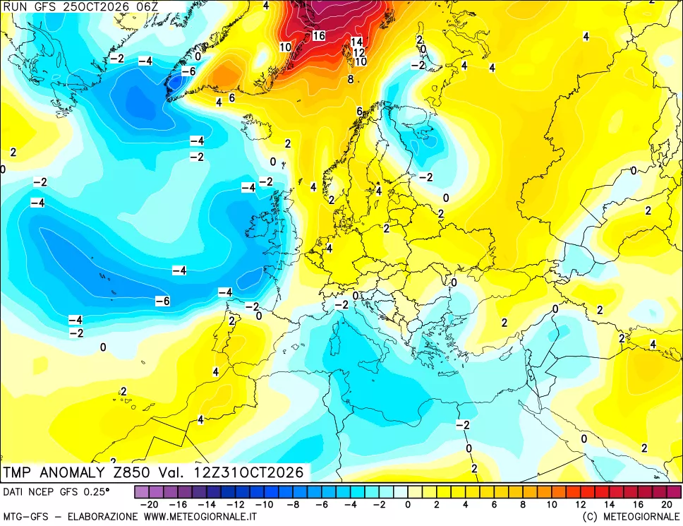 mappa 850 hPa Temp Anomaly vs Cli.No 1981-2010