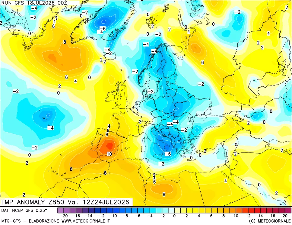 mappa 850 hPa Temp Anomaly vs Cli.No 1981-2010