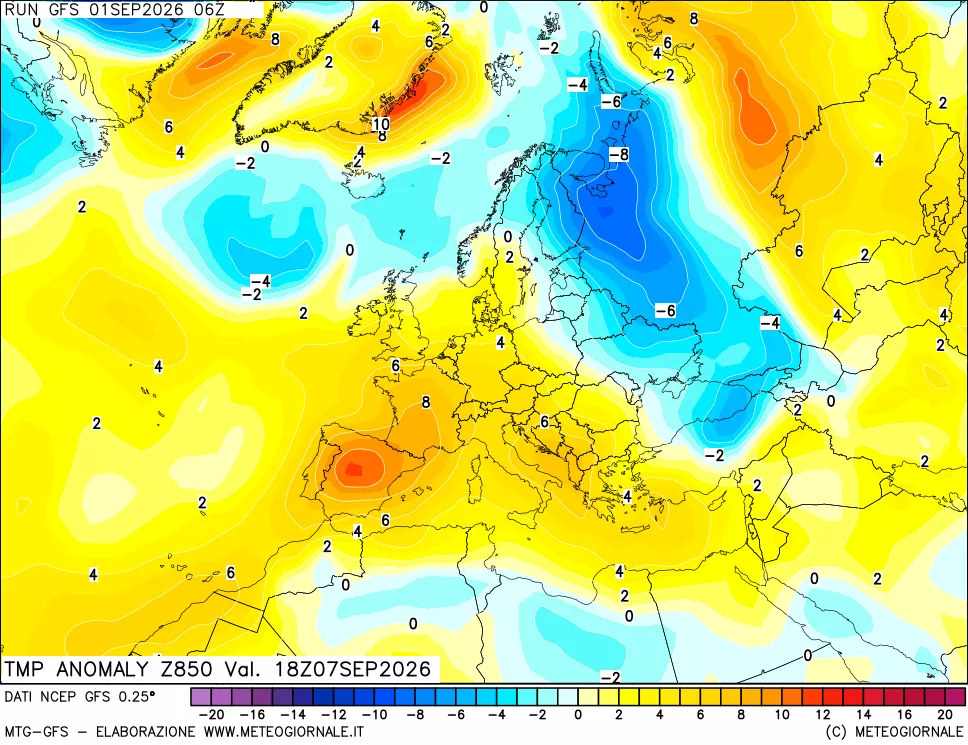 mappa 850 hPa Temp Anomaly vs Cli.No 1981-2010