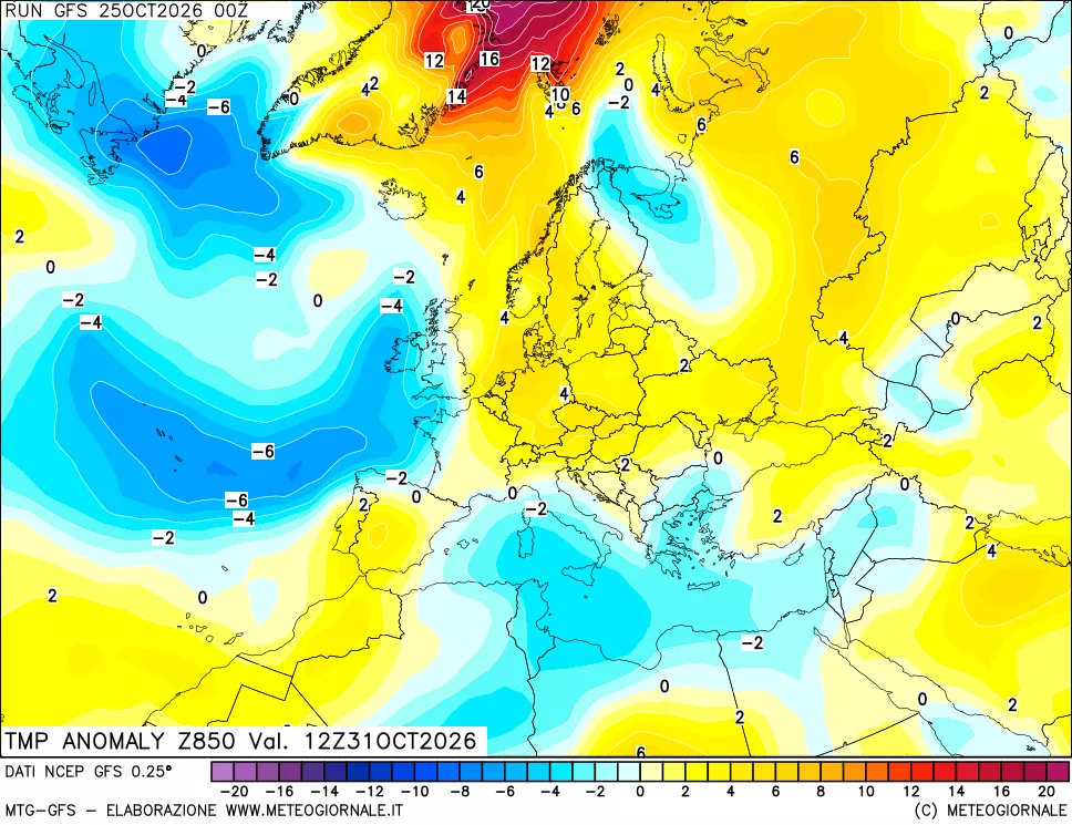 mappa 850 hPa Temp Anomaly vs Cli.No 1981-2010