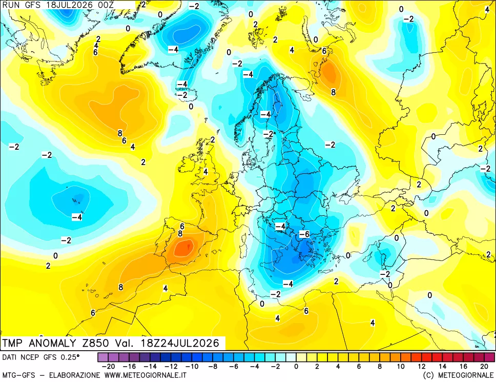 mappa 850 hPa Temp Anomaly vs Cli.No 1981-2010