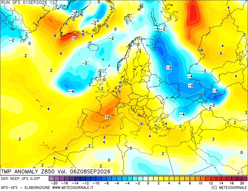 mappa 850 hPa Temp Anomaly vs Cli.No 1981-2010