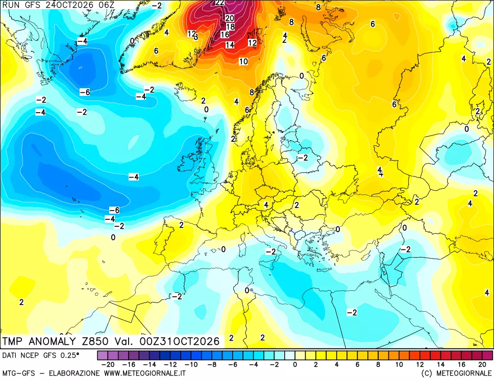 mappa 850 hPa Temp Anomaly vs Cli.No 1981-2010