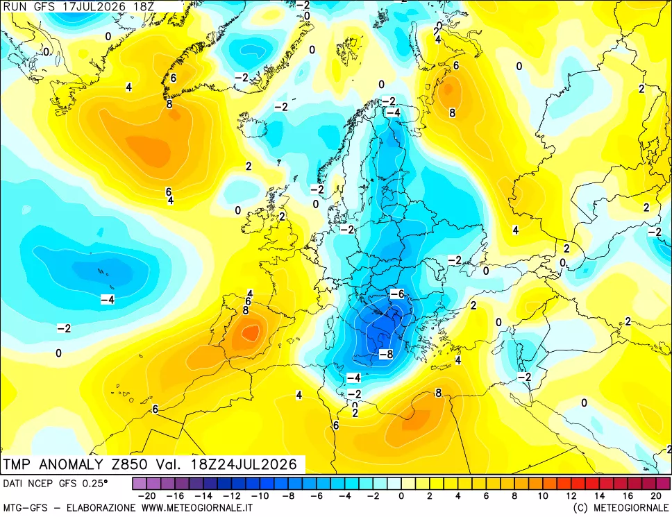 mappa 850 hPa Temp Anomaly vs Cli.No 1981-2010