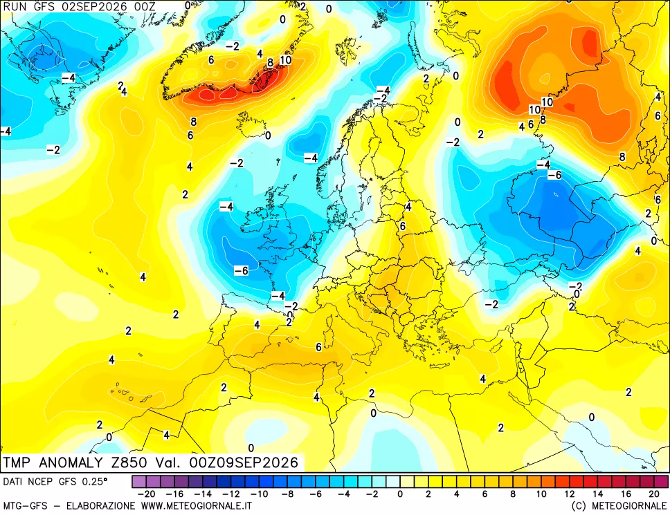 mappa 850 hPa Temp Anomaly vs Cli.No 1981-2010