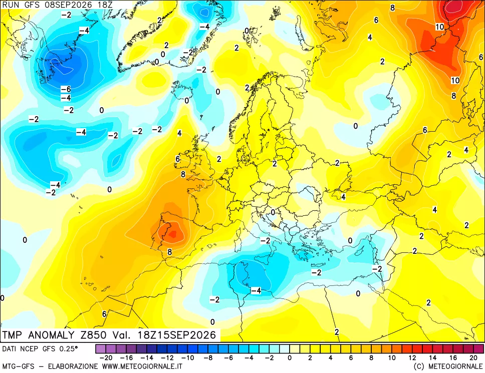 mappa 850 hPa Temp Anomaly vs Cli.No 1981-2010