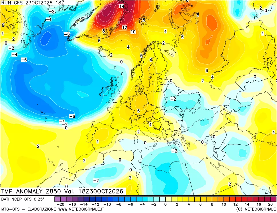mappa 850 hPa Temp Anomaly vs Cli.No 1981-2010