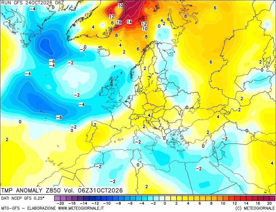 mappa 850 hPa Temp Anomaly vs Cli.No 1981-2010