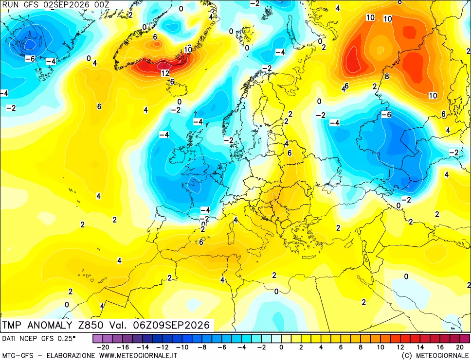mappa 850 hPa Temp Anomaly vs Cli.No 1981-2010