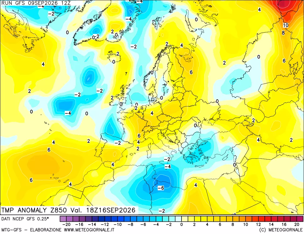 mappa 850 hPa Temp Anomaly vs Cli.No 1981-2010
