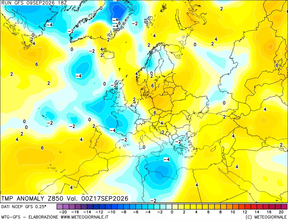 mappa 850 hPa Temp Anomaly vs Cli.No 1981-2010
