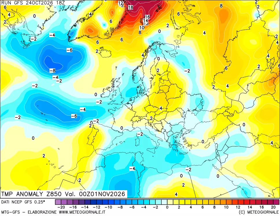 mappa 850 hPa Temp Anomaly vs Cli.No 1981-2010