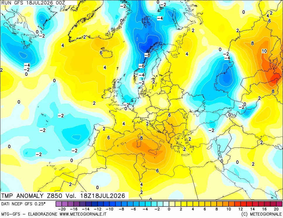 mappa 850 hPa Temp Anomaly vs Cli.No 1981-2010