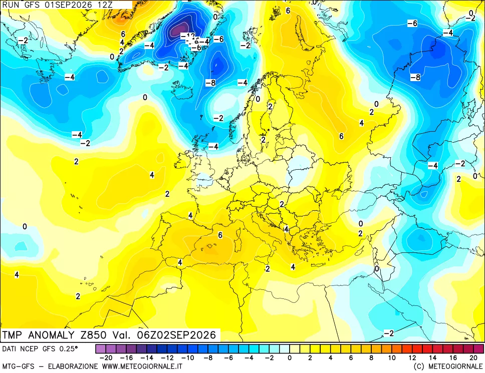 mappa 850 hPa Temp Anomaly vs Cli.No 1981-2010