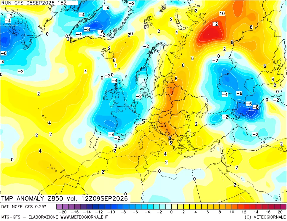 mappa 850 hPa Temp Anomaly vs Cli.No 1981-2010
