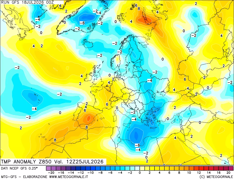 mappa 850 hPa Temp Anomaly vs Cli.No 1981-2010